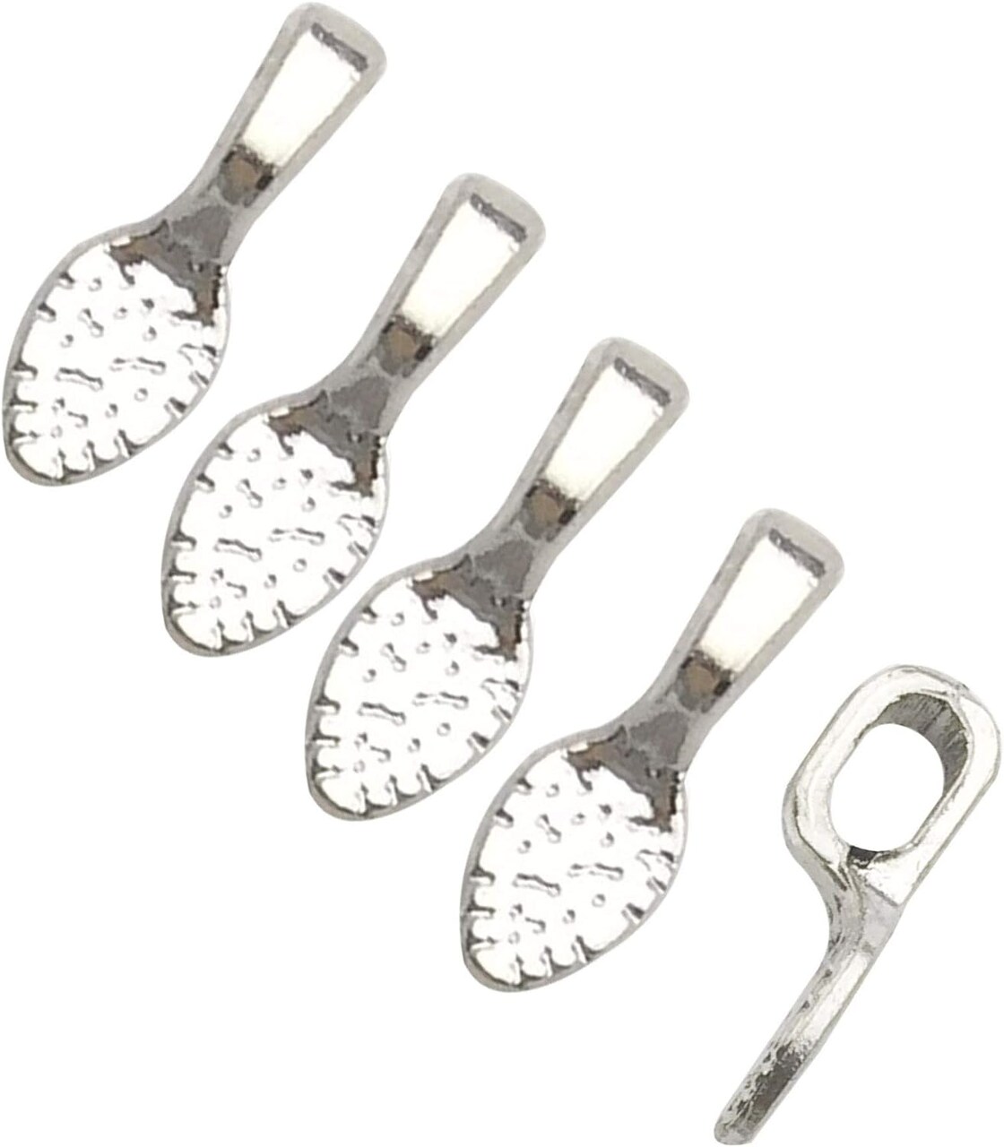 100pcs 15x5mm Silver Plated Small Pendant Bails Glue on Bails Tag Jewelry Bails Oval Scrabble Glue On Earring Bails Small Spoon Shape for Making Jewelry Scrabble Or Glass Cabochon Tiles (9062-100)